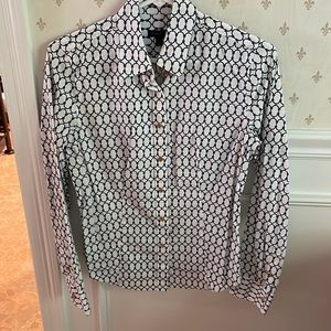 Talbots Blue & White Printed Dress Shirt
